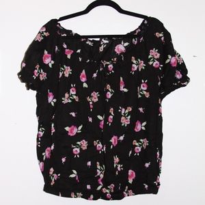 Torrid Black and Pink Floral Peasant Style Top